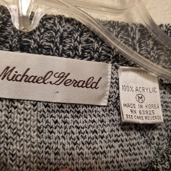 Rare Vintage Michael Gerard Geometric Pattern Knit Sweater 90s Gray Size M - Picture 2 of 10